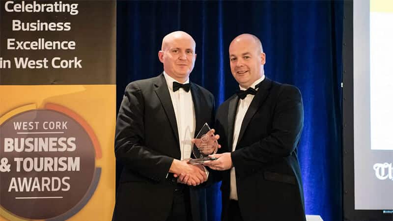wesk-crok-awards Flor McCarthy receiving West Cork Business & Tourism award in 2019